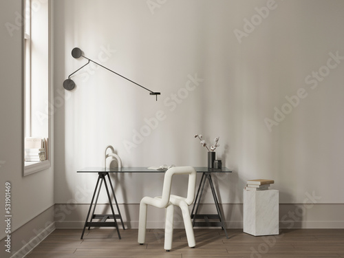 Modern classic office interior with desk and chair , 3d rendering