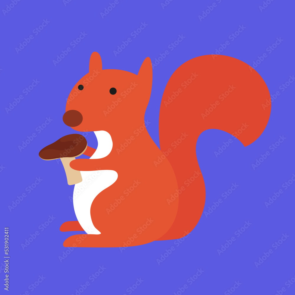 Squirrel holding a mushroom, illustration, vector, cartoon Squirrel holding a mushroom, illustration, vector, cartoon