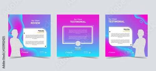 Set of customer testimonials social media template. Purple pink gradient mesh background vector illustration. Modern Banner, flyer, poster vector illustration