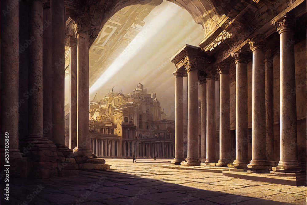 Ancient roman architecture with moody lighting landscape digital art