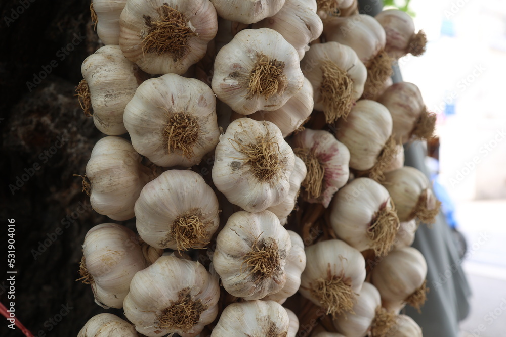Garlic for sale at a bazaar in Croatia Garlic for sale at a bazaar in Croatia