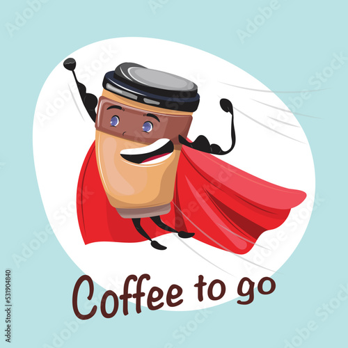Flying superman coffee to go ready to help