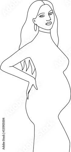 Pregnant woman line art vector illustration.
