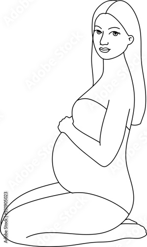 Pregnant woman line art vector illustration.