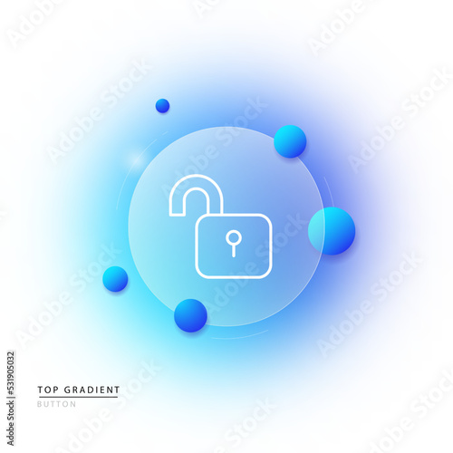 Open lock line icon. Shared folder, hack, bypass the security system, restricted access unlock, personal information blocking, private data protection. Privacy concept. Glassmorphism. Vector line icon