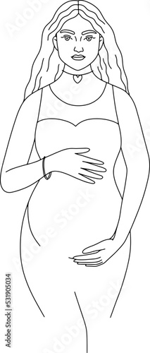 Pregnant woman line art vector illustration.