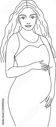 Pregnant woman line art vector illustration.