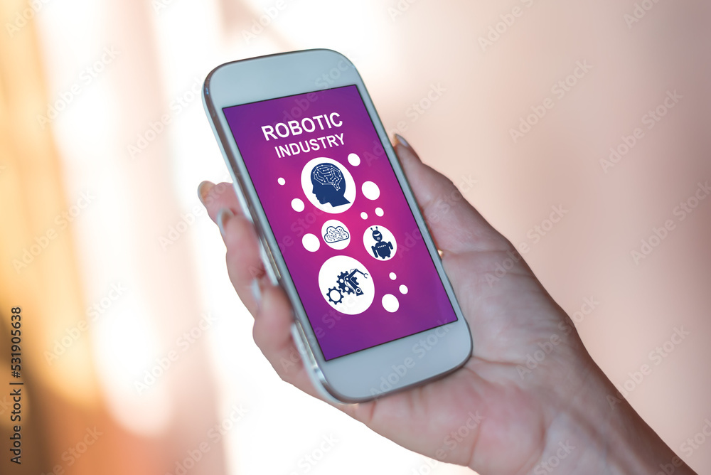 Robotic industry concept on a smartphone Robotic industry concept on a smartphone