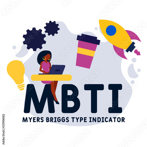 mbti - myers briggs type indicator acronym. business concept background. vector illustration concept with keywords and icons. lettering illustration with icons for web banner, flyer, landing pag