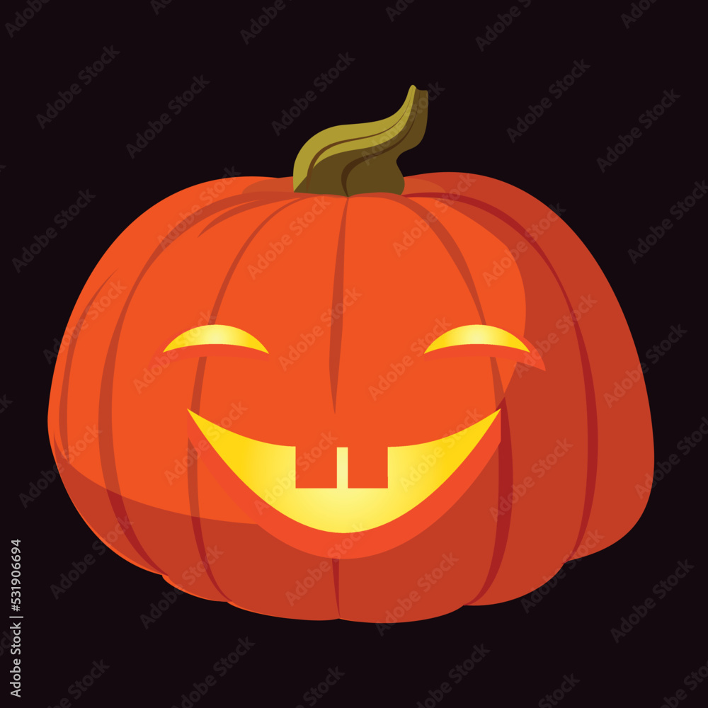 Fototapeta premium Cartoon Halloween pumpkin lantern on black background. Jack O'Lantern vector illustration.