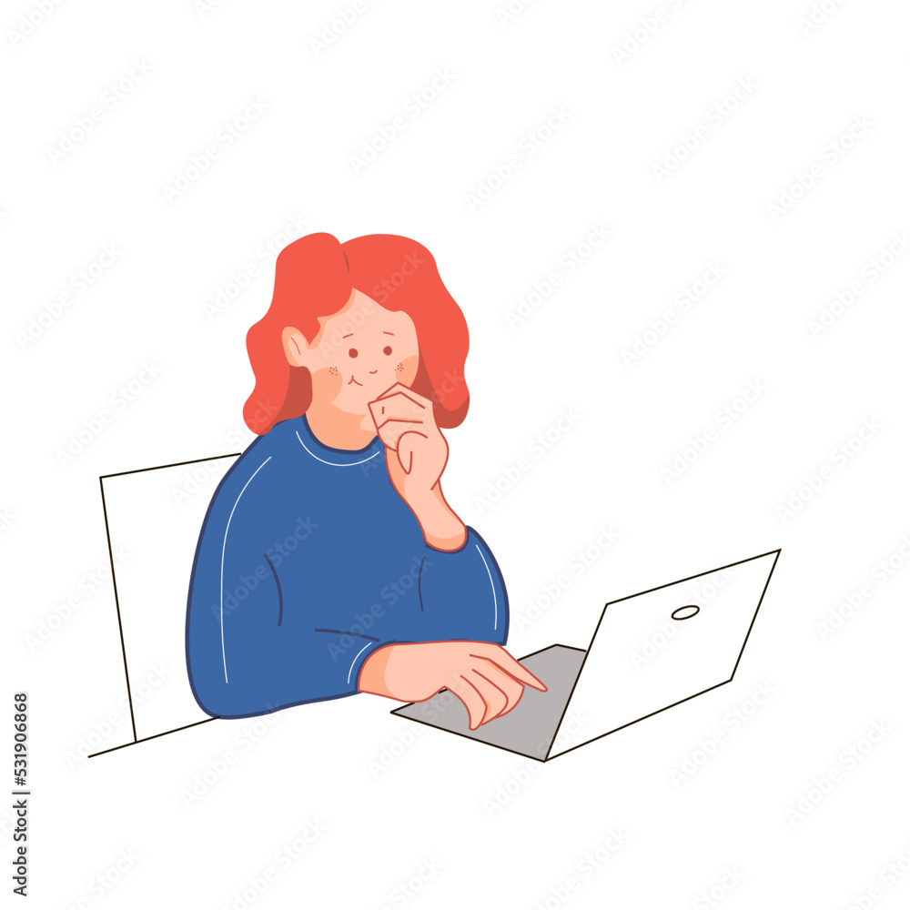 Illustration material image of a woman operating a laptop. girl with laptop. vector image of a woman working on a laptop Illustration material image of a woman operating a laptop. girl with laptop. vector image of a woman working on a laptop