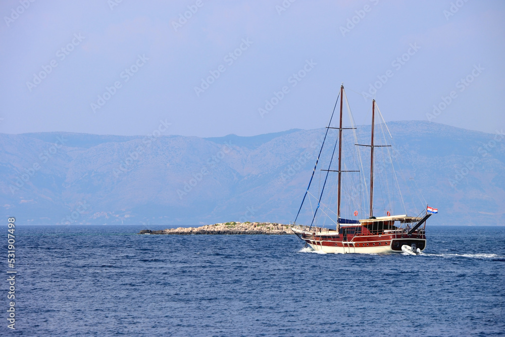 Sailing boat and beautiful Adriatic sea landscape in Croatia.