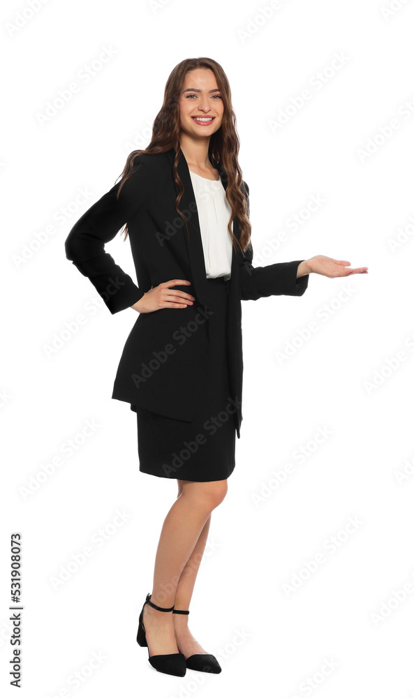 Full length portrait of hostess in uniform on white background Full length portrait of hostess in uniform on white background
