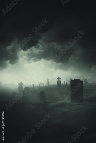 Fototapeta dark clouds over old graveyard at night