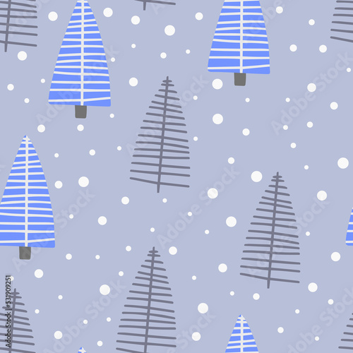 Christmas tree and snowflake seamless pattern. New Year Vector illustration