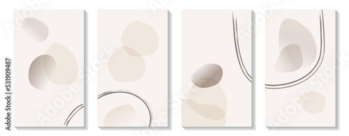 Trendy set of monochrome minimalistic abstract vector illustrations. Abstract shapes in natural shades of light brown and grey. Minimal botanical wall art.