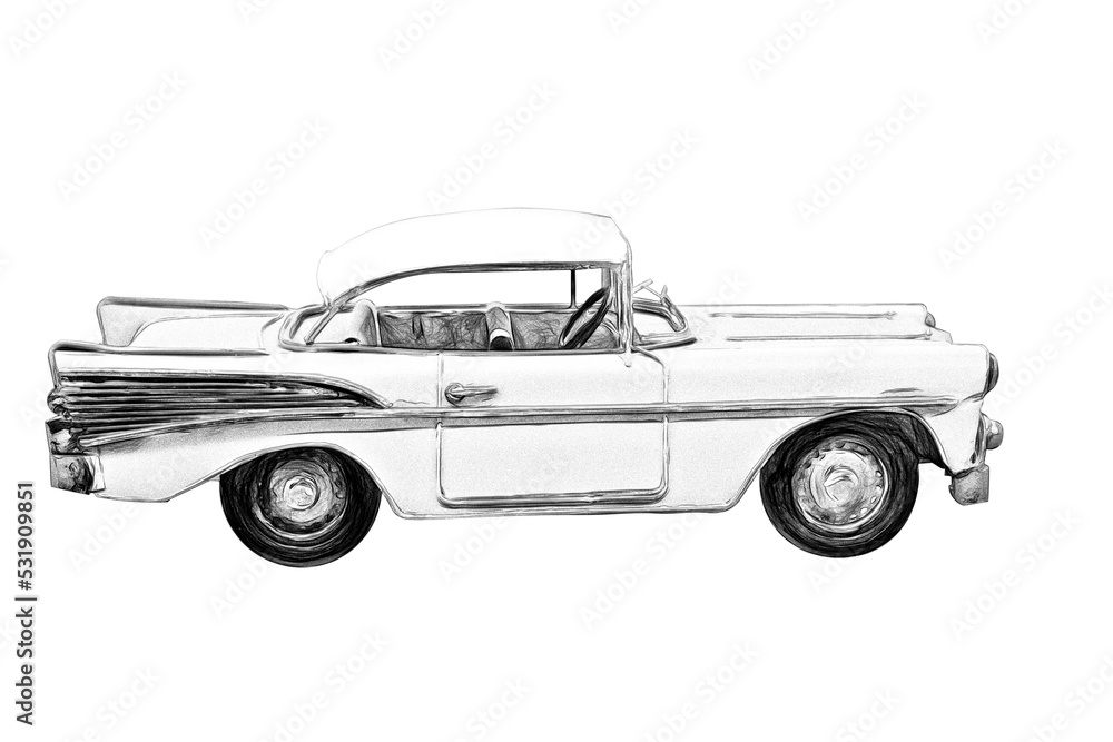 black and white retro car pattern on white background