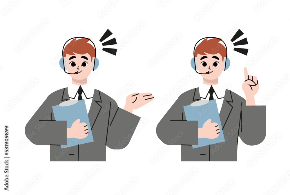 Illustration set of call center men who make OK poses. Flat vector illustration isolated on white background data that is easy to edit. Illustration set of call center men who make OK poses. Flat vector illustration isolated on white background data that is easy to edit.