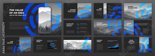 Creative powerpoint presentation templates set. Use for creative keynote presentation background, brochure design, website slider, landing page, annual report, company profile.