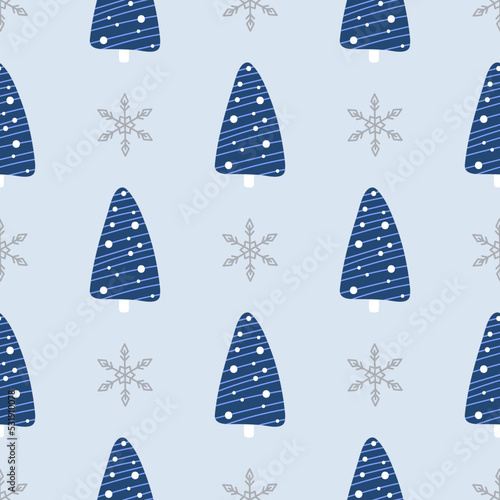 Christmas tree and snowflake seamless pattern. New Year Vector illustration