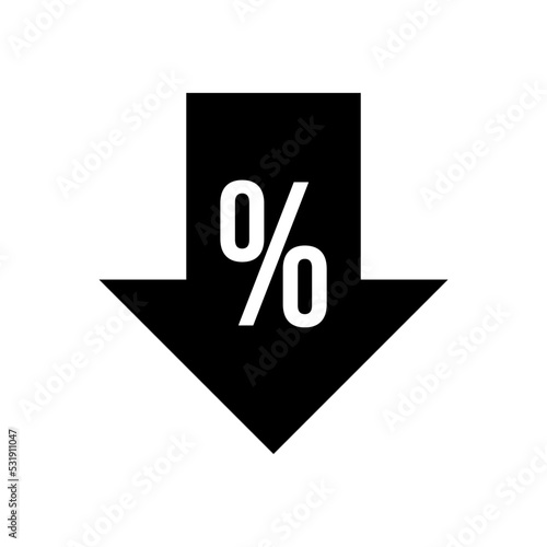  discount, price reduction, arrow with percent sign - vector icon