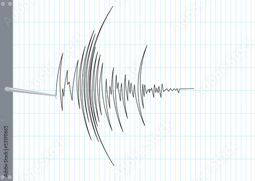 Earthquake seismic waves on seismograph graph paper.
