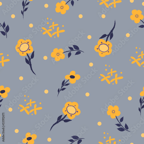 Floral seamless pattern. Creative blooming texture. Wildflowers background. Great for fabric, textile, scrapbooking. 