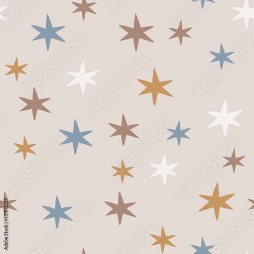 Stars and snowflake seamless pattern. New Year Vector illustration