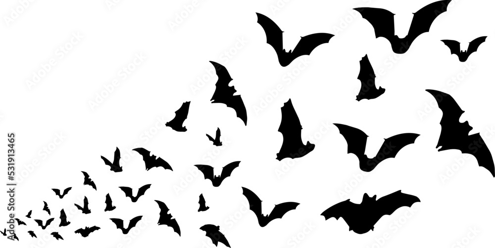 Illustration of flying bats swarm. Black silhouette. Stock Vector ...