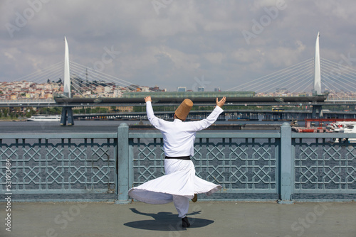 Canvas Print Sufi Whirling Silhouette and Istanbul Icons, Galata Bridge Eminonu, Istanbul / T