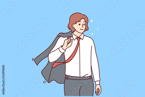 Smiling young businesswoman in formal suit show leadership and success. Happy female CEO or boss in formalwear posing. Vector illustration. 