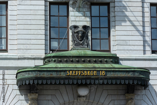 Door canopy of the Skeppsbron 18 building in Stockholm photo
