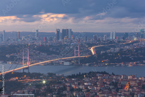 Istanbul Bosphorus Bridge in the Night Lights, Uskudar Istanbul, Turkey