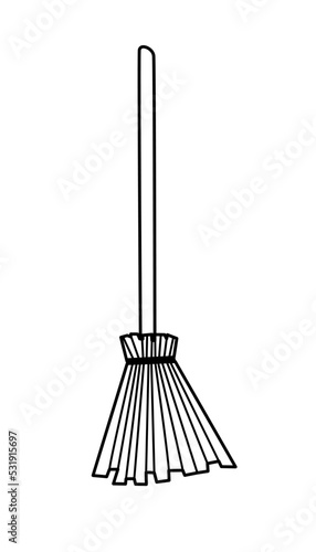 Broom with wooden handle, Witches broom stick Halloween accessory vector illustration of isolate on white.