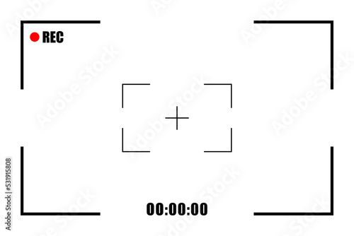 Video camera frame with record indicator. Photo camera viewfinder isolated on white background