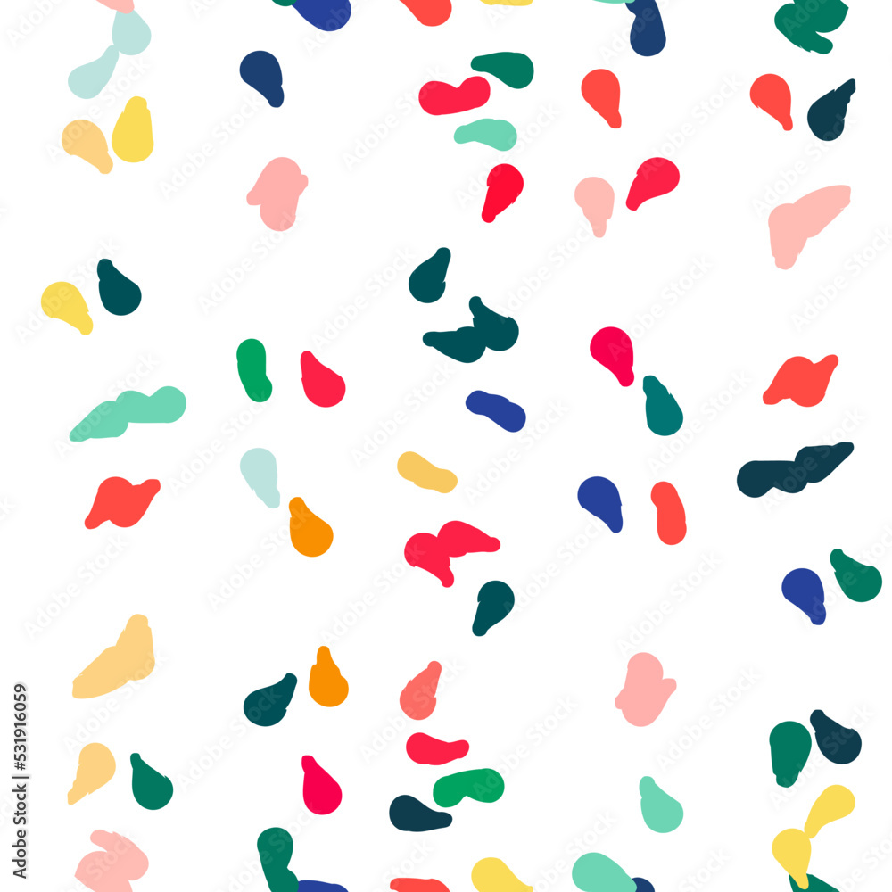 Vector organic seamless abstract background, party confetti pattern. Colorful pastel colored mosaic of simple shapes on white background. Vector organic seamless abstract background, party confetti pattern. Colorful pastel colored mosaic of simple shapes on white background.