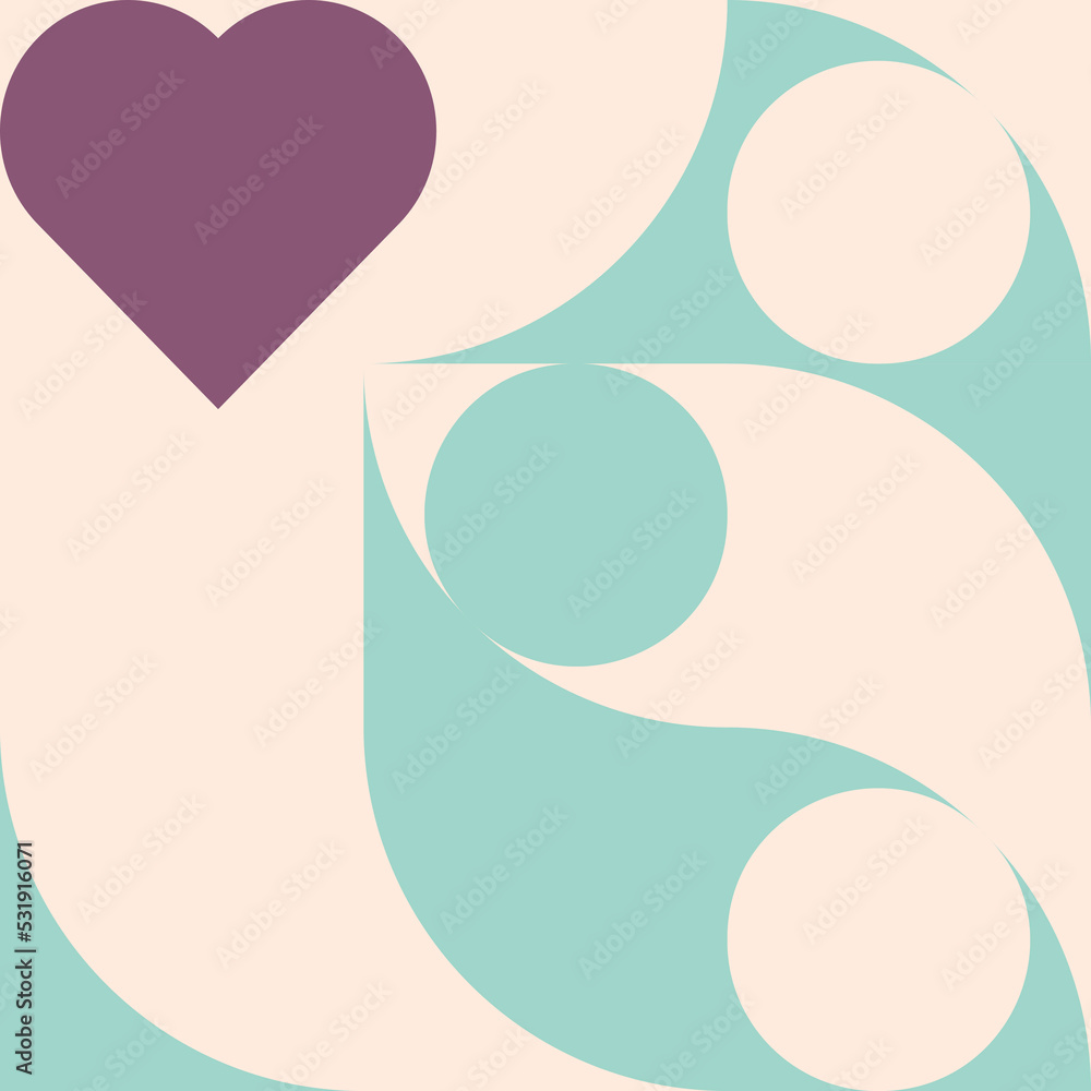 custom made wallpaper toronto digitalRomantic vector abstract  geometric background with hearts, circles, rectangles and squares  in retro Scandinavian style. Pastel colored simple shapes graphic pattern. Abstract mosaic artwork.