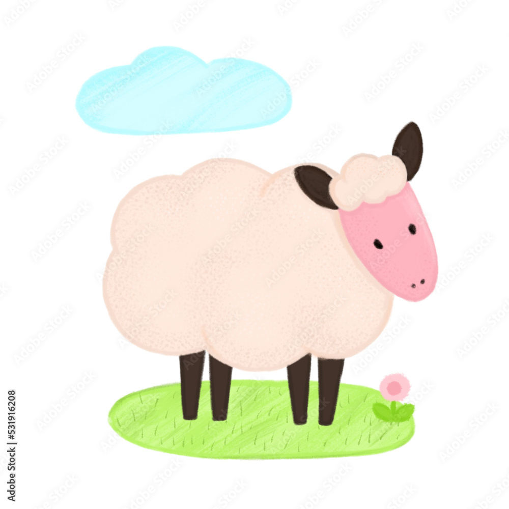 Hand drawn illustration of farm animal. Cute sheep. Kids illustration Hand drawn illustration of farm animal. Cute sheep. Kids illustration