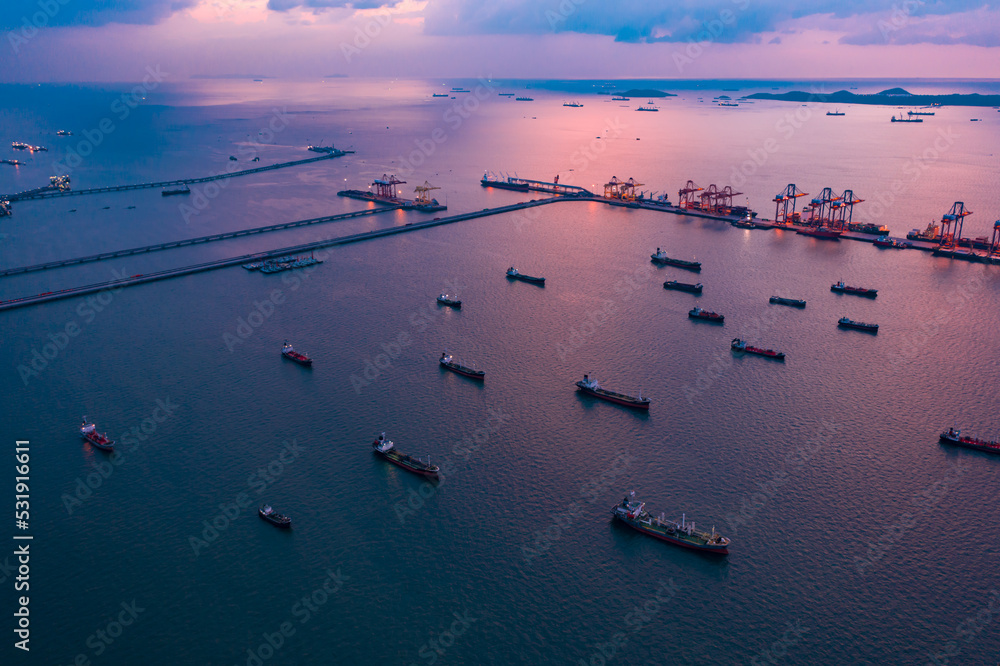 Aerial top view of Oil/Chemical LPG tanker ship Oversea transportation