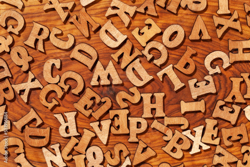 Scattered wooden letters