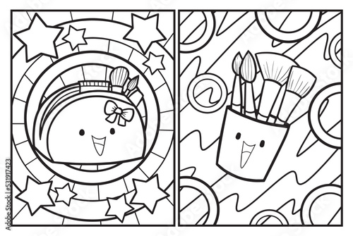 Cute makeup brushes cartoon coloring pages