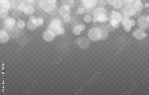 Vector white bokeh on isolated transparent background. Magic blur png. Light movement PNG.