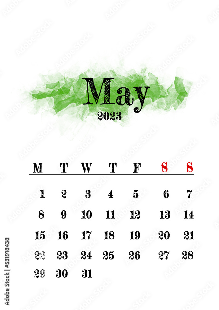 2023-may-month-calendar-template-minimalistic-design-stock-photo