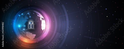 internet digital security technology concept for business background. Lock on circuit board