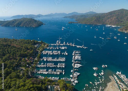 Fototapeta Naklejka Na Ścianę i Meble -  Gocek Marina Drone Photo, Gocek Fethiye, Mugla Turkey