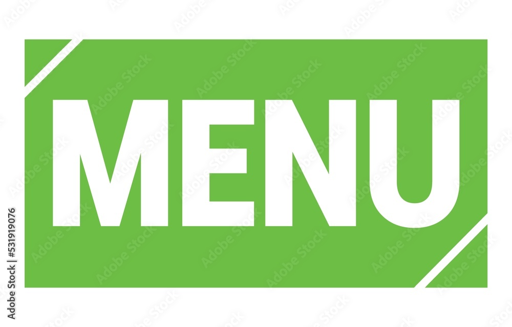 MENU text written on green stamp sign. MENU text written on green stamp sign.
