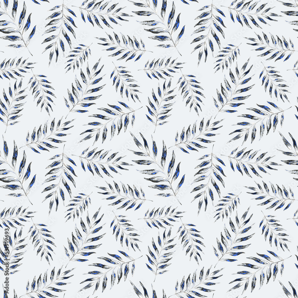 Watercolor seamless pattern with palm leaves. Beautiful allover tropical print with hand drawn exotic plants. Swimwear botanical design.	
