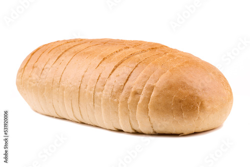 Sliced loaf of wheat bread isolated on white. Sliced bread in a plastic bag. 