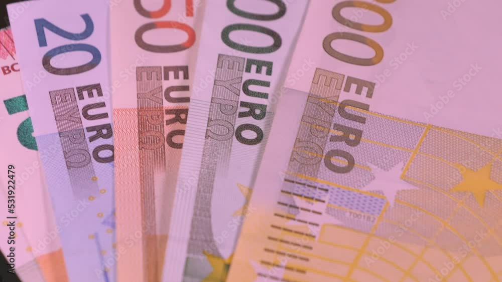 The colorful Euro moneys on the table with different values on it.close-up.selective focus.4K The colorful Euro moneys on the table with different values on it.close-up.selective focus.4K