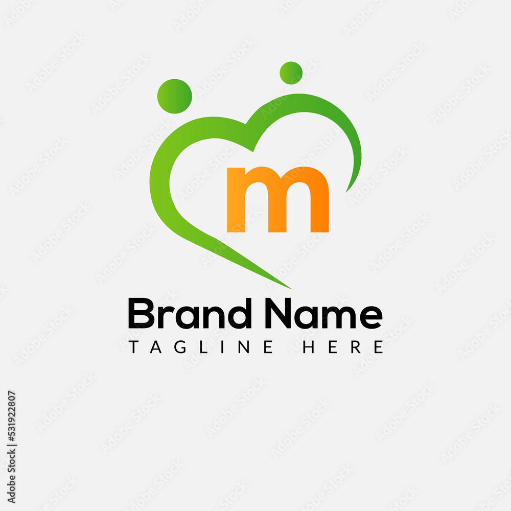 Health Logo on Letter M Sign. Health Icon with Logotype Concept - obrazy, fototapety, plakaty 